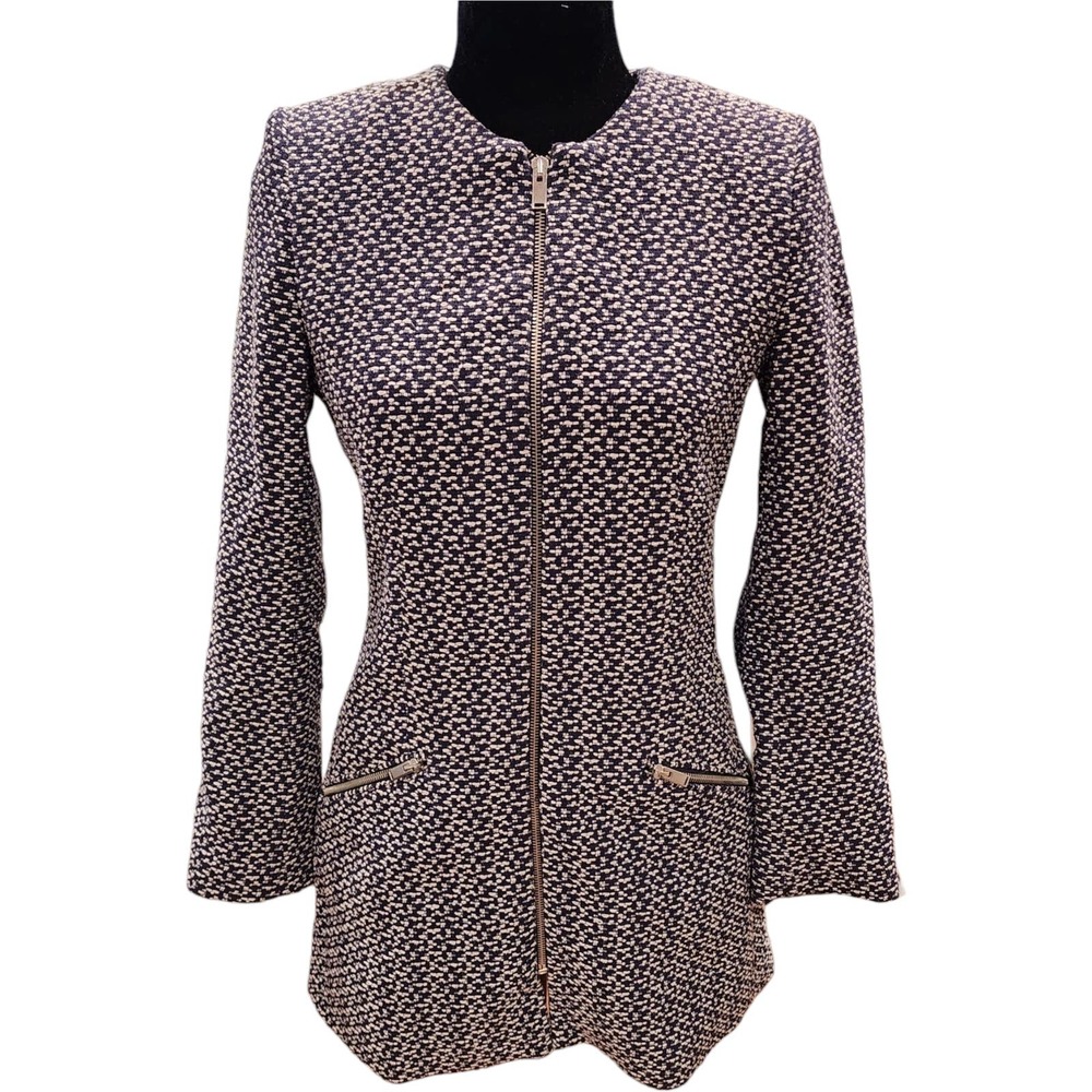 Zara Basic Women's Blue and White Textured Frock Coat Size Small